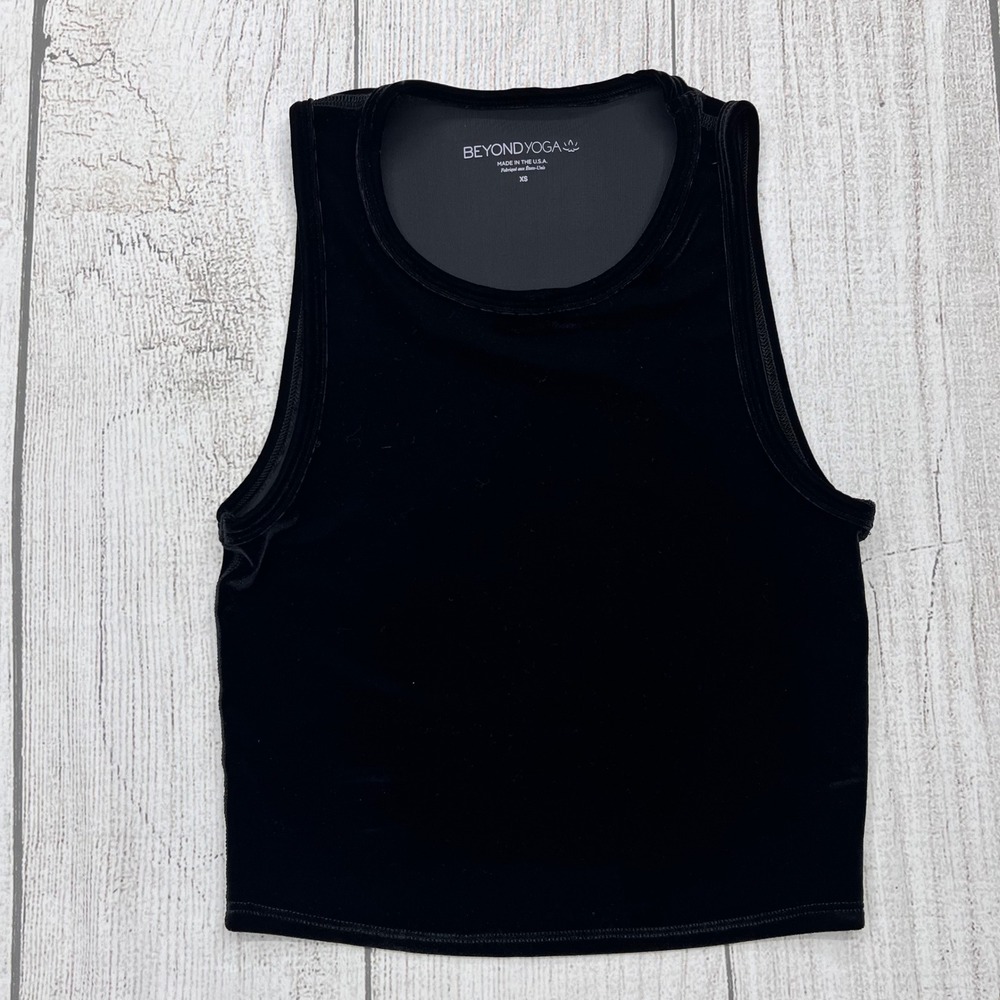 Beyond Yoga Black Velvet Cropped Tank Top High Neck Sleeveless XS Made in USA